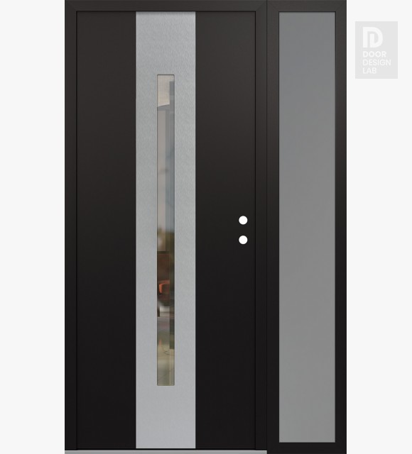 Modern Steel Front Door DIAMOND A2 52" X 80" BLACK/BLACK CLEAR GLASS PANEL STAINLESS STEEL LHI WITH SIDELITE FROSTED GLASS