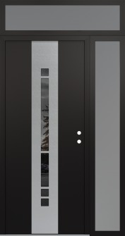 DIAMOND A3 50" X 96" BLACK/BLACK MIRRORED GLASS PANEL STAINLESS STEEL LHI WITH SIDELITE AND TRANSOM FROSTED GLASS