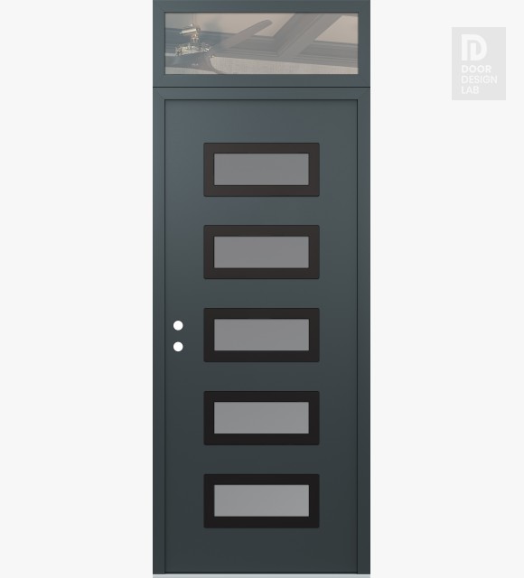Modern Steel Front Door Diamond D1 36" x 96" anthracite/anthracite frosted Glass Panel black RHI with Transom clear Glass