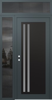 Diamond C6 50" x 96" anthracite/anthracite frosted Glass Panel black RHI with Sidelite and Transom mirrored Glass