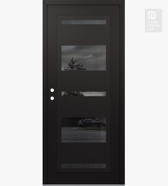 Modern Steel Front Door Diamond C10 36" x 80" black/black mirrored Glass Panel black RHI