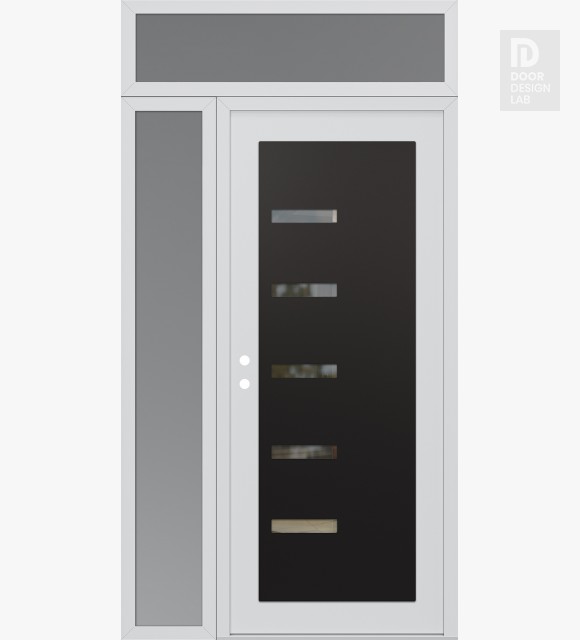 Modern Steel Front Door Diamond C8 52" x 96" white/white clear Glass Panel black RHI with Sidelite and Transom frosted Glass