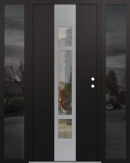 DIAMOND A9 64" X 80" BLACK/BLACK CLEAR GLASS PANEL STAINLESS STEEL LHI WITH 2 SIDELITES MIRRORED GLASS