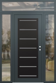 Diamond C11 68" x 96" anthracite/anthracite frosted Glass Panel black LHI with 2 Sidelites and Transom clear Glass