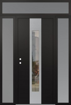 DIAMOND A1 60" X 96" BLACK/BLACK CLEAR GLASS PANEL STAINLESS STEEL RHI WITH 2 SIDELITES AND TRANSOM FROSTED GLASS