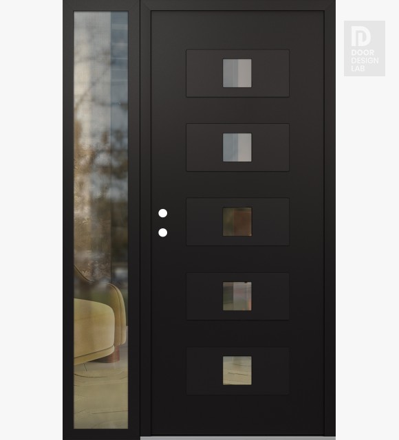 Modern Steel Front Door Diamond D8 50" x 80" black/black clear Glass Panel black RHI with Sidelite clear Glass