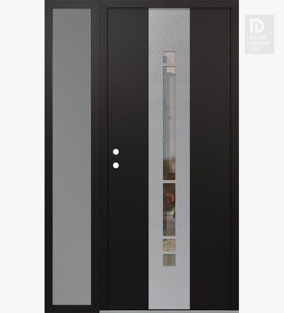 Modern Steel Front Door DIAMOND A3 52" X 80" BLACK/BLACK CLEAR GLASS PANEL STAINLESS STEEL RHI WITH SIDELITE FROSTED GLASS