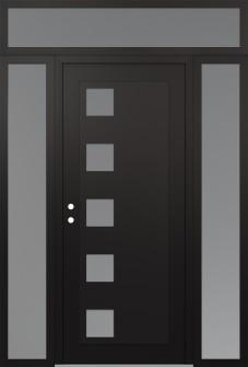 Diamond C5 68" x 96" black/white frosted Glass Panel black RHI with 2 Sidelites and Transom frosted Glass