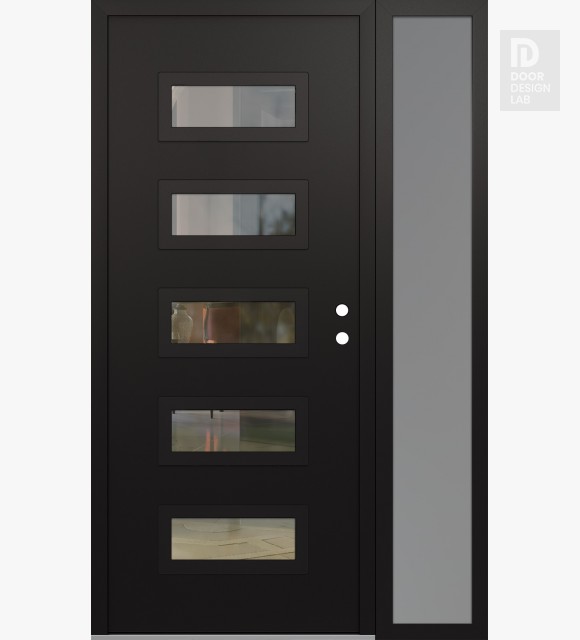 Modern Steel Front Door Diamond D1 52" x 80" black/black clear Glass Panel black LHI with Sidelite frosted Glass