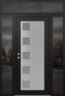 Diamond C5 68" x 96" black/white frosted Glass Panel stainless steel RHI with 2 Sidelites and Transom mirrored Glass