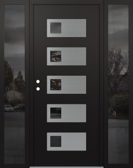 Diamond D2 60" x 80" black/black mirrored Glass Panel stainless steel RHI with 2 Sidelites mirrored Glass