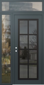 Diamond C16 48" x 96" anthracite/anthracite mirrored Glass Panel black RHI with Sidelite and Transom clear Glass