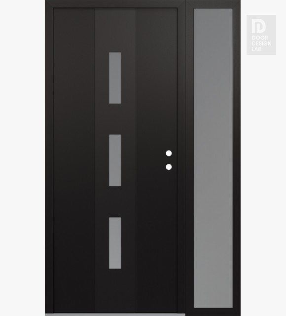 Modern Steel Front Door DIAMOND A7 48" X 80" BLACK/WHITE FROSTED GLASS PANEL BLACK LHI WITH SIDELITE FROSTED GLASS