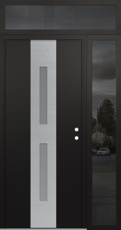 DIAMOND A6 52" X 96" BLACK/WHITE FROSTED GLASS PANEL STAINLESS STEEL LHI WITH SIDELITE AND TRANSOM MIRRORED GLASS