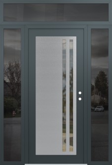 Diamond C6 64" x 96" anthracite/anthracite clear Glass Panel stainless steel LHI with 2 Sidelites and Transom mirrored Glass