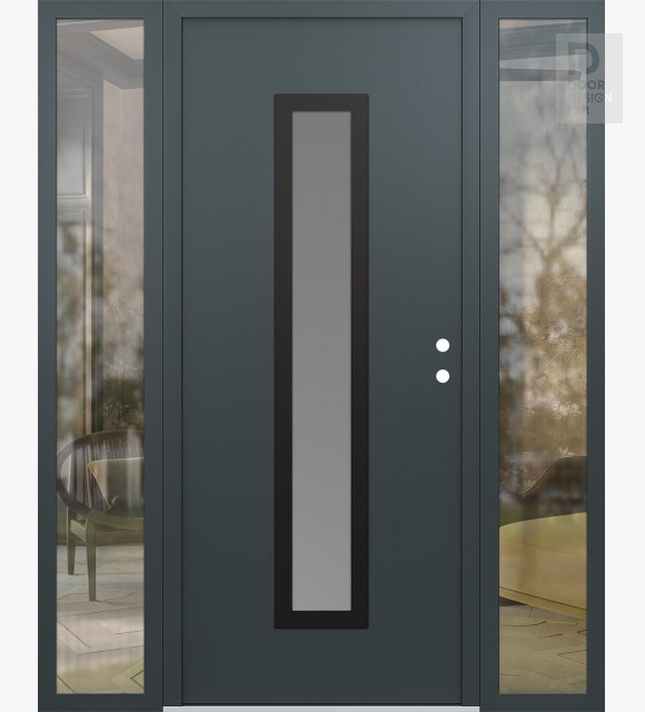 Modern Steel Front Door DIAMOND A11 60" X 80" ANTHRACITE/ANTHRACITE FROSTED GLASS PANEL BLACK LHI WITH 2 SIDELITES CLEAR GLASS