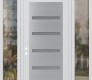 Modern Steel Front Door Diamond C7 60" x 96" white/white frosted Glass Panel stainless steel RHI with 2 Sidelites and Transom clear Glass