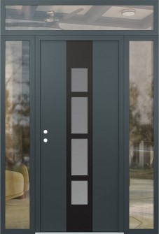 DIAMOND A10 68" X 96" ANTHRACITE/ANTHRACITE FROSTED GLASS PANEL BLACK RHI WITH 2 SIDELITES AND TRANSOM CLEAR GLASS