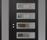 Modern Steel Front Door Diamond D3 60" x 96" black/black clear Glass Panel stainless steel RHI with 2 Sidelites and Transom frosted Glass