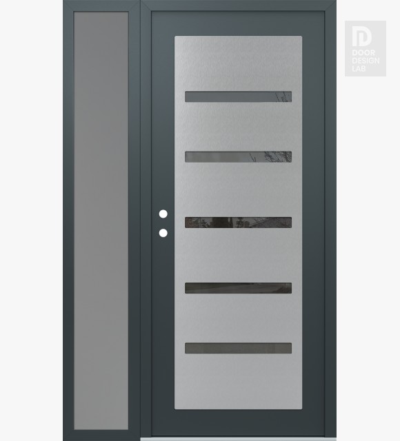 Modern Steel Front Door Diamond C7 50" x 80" anthracite/anthracite mirrored Glass Panel stainless steel RHI with Sidelite frosted Glass