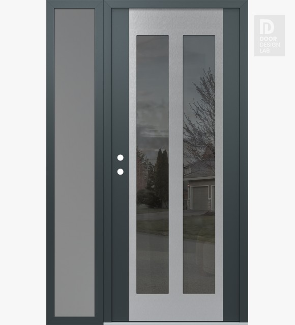 Modern Steel Front Door Diamond C14 48" x 80" anthracite/anthracite mirrored Glass Panel stainless steel RHI with Sidelite frosted Glass