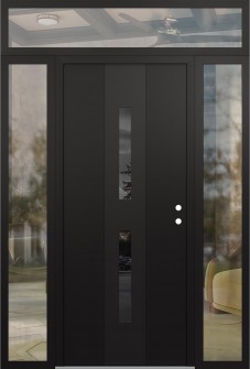 DIAMOND A6 64" X 96" BLACK/BLACK MIRRORED GLASS PANEL BLACK LHI WITH 2 SIDELITES AND TRANSOM CLEAR GLASS