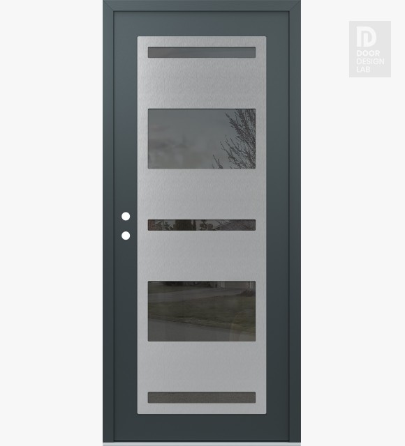 Modern Steel Front Door Diamond C10 36" x 80" anthracite/anthracite mirrored Glass Panel stainless steel RHI