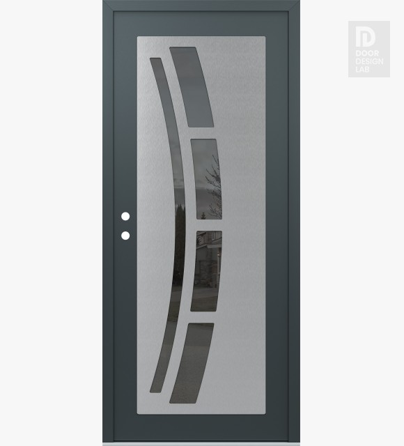 Modern Steel Front Door Diamond C12 36" x 80" anthracite/anthracite mirrored Glass Panel stainless steel RHI