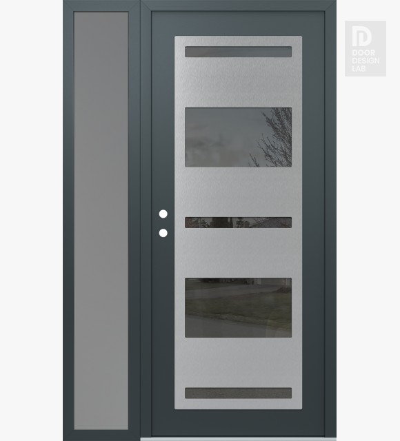 Modern Steel Front Door Diamond C10 48" x 80" anthracite/anthracite mirrored Glass Panel stainless steel RHI with Sidelite frosted Glass