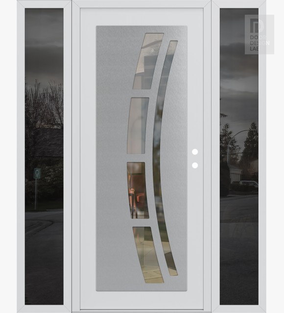 Modern Steel Front Door Diamond C12 60" x 80" white/white clear Glass Panel stainless steel LHI with 2 Sidelites mirrored Glass