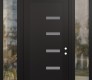 Modern Steel Front Door Diamond C8 68" x 96" black/white frosted Glass Panel black LHI with 2 Sidelites and Transom clear Glass