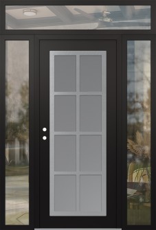 Diamond C16 64" x 96" black/white frosted Glass Panel stainless steel RHI with 2 Sidelites and Transom clear Glass