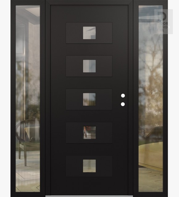 Modern Steel Front Door Diamond D8 68" x 80" black/black clear Glass Panel black LHI with 2 Sidelites clear Glass