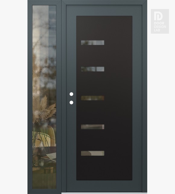 Modern Steel Front Door Diamond C8 52" x 80" anthracite/anthracite clear Glass Panel black RHI with Sidelite clear Glass