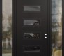 Modern Steel Front Door Diamond D1 64" x 96" black/black mirrored Glass Panel black LHI with 2 Sidelites and Transom clear Glass