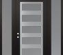 Modern Steel Front Door Diamond C9 64" x 96" black/white frosted Glass Panel stainless steel RHI with 2 Sidelites and Transom frosted Glass