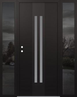 DIAMOND A8 68" X 80" BLACK/WHITE FROSTED GLASS PANEL BLACK RHI WITH 2 SIDELITES MIRRORED GLASS