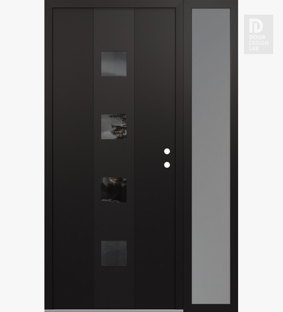 Modern Steel Front Door DIAMOND A12 52" X 80" BLACK/BLACK MIRRORED GLASS PANEL BLACK LHI WITH SIDELITE FROSTED GLASS