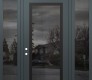 Modern Steel Front Door Diamond C1 68" x 96" anthracite/anthracite mirrored Glass Panel black RHI with 2 Sidelites and Transom mirrored Glass