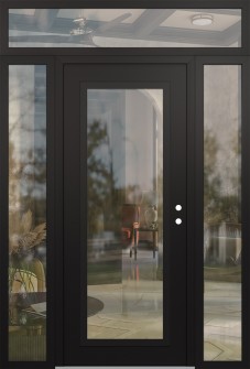 Diamond C1 64" x 96" black/black clear Glass Panel black LHI with 2 Sidelites and Transom clear Glass