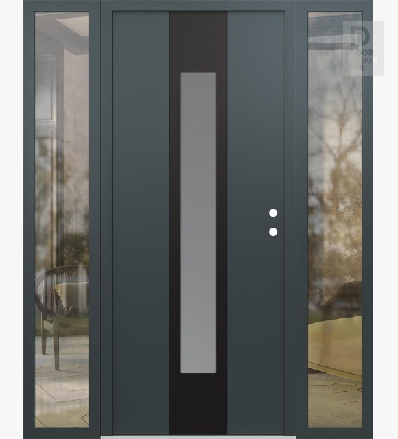 Modern Steel Front Door DIAMOND A1 60" X 80" ANTHRACITE/ANTHRACITE FROSTED GLASS PANEL BLACK LHI WITH 2 SIDELITES CLEAR GLASS