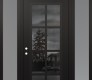 Modern Steel Front Door Diamond C16 64" x 96" black/black mirrored Glass Panel black RHI with 2 Sidelites and Transom frosted Glass