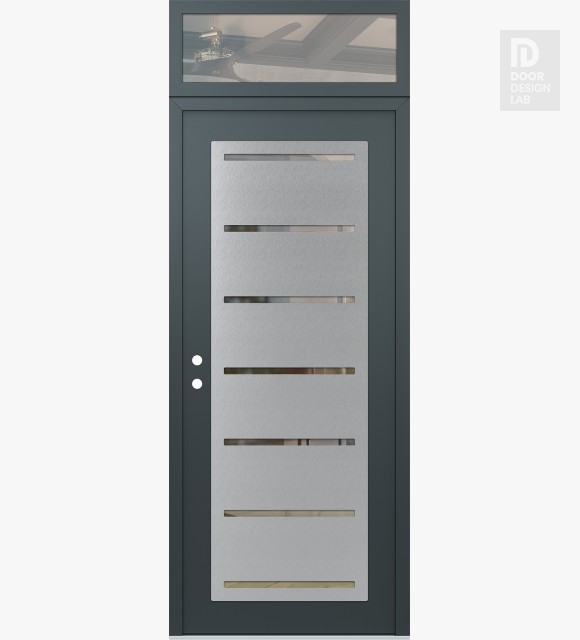 Modern Steel Front Door Diamond C11 36" x 96" anthracite/anthracite clear Glass Panel stainless steel RHI with Transom clear Glass