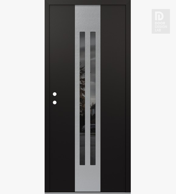 Modern Steel Front Door DIAMOND A8 36" X 80" BLACK/BLACK MIRRORED GLASS PANEL STAINLESS STEEL RHI