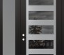 Modern Steel Front Door Diamond C9 52" x 96" black/black mirrored Glass Panel stainless steel RHI with Sidelite and Transom frosted Glass