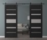 DOUBLE BARN DOOR AVON 07-03 VETRO BLACK MATTE 72" X 84" X 1 3/4" BLACK HARDWARE