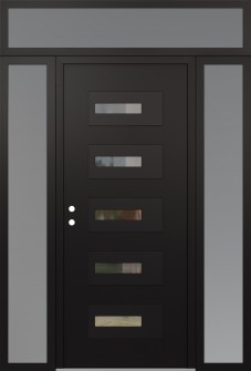 Diamond D6 60" x 96" black/black clear Glass Panel black RHI with 2 Sidelites and Transom frosted Glass