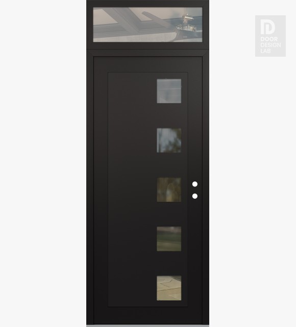 Modern Steel Front Door Diamond C5 36" x 96" black/black clear Glass Panel black LHI with Transom clear Glass