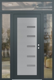 Diamond C8 64" x 96" anthracite/anthracite frosted Glass Panel stainless steel LHI with 2 Sidelites and Transom clear Glass