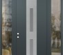 Modern Steel Front Door DIAMOND A6 64" X 96" ANTHRACITE/ANTHRACITE FROSTED GLASS PANEL STAINLESS STEEL RHI WITH 2 SIDELITES AND TRANSOM CLEAR GLASS